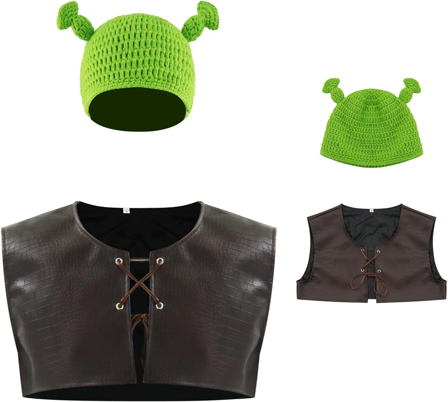 Poboola Green Ogre Vest Costume Leather Veat Mens Renaissance Vest Halloween Movie Character Cosplay Dress Up Adult