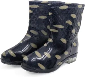 Qtqgoitem Black Beige US 9 PVC Mid Calf Anti- Waterproof Rain Snow Garden Boots Wellies Shoes for Women (Model: 70e c5a 77e f54 6ec)