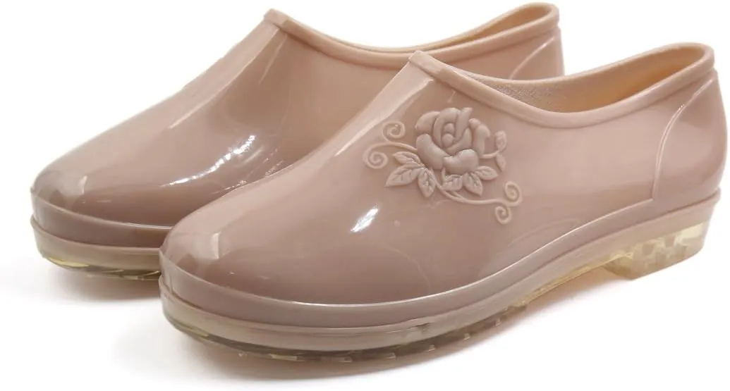 Qtqgoitem Skin Color US 6 PVC Low Heel Anti- Waterproof Rain Boots Wellies Ankle Shoes for Ladies (Model: 625 3c8 b22 102 0aa)