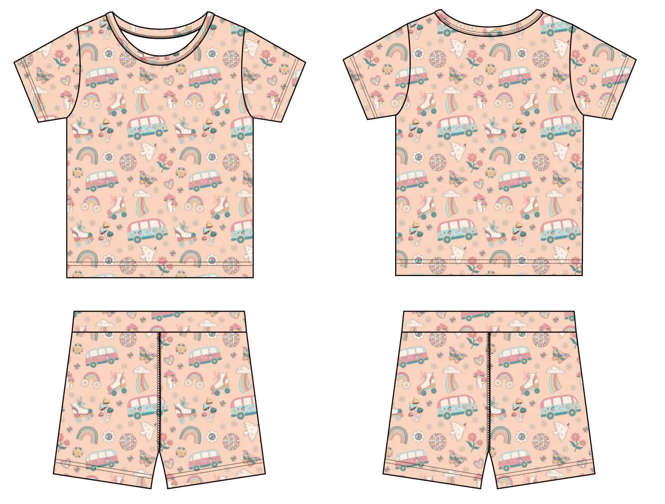 Retro Roller Skates Summer Pajama Set