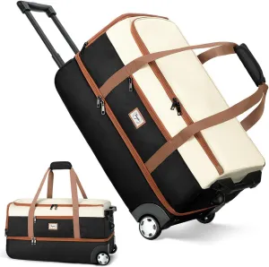 Rolling Duffle Bag with Wheels and Handle, 60L Wheeled Travel Duffle Bag Luggage with Shoe Compartment, Water Resistant Roller Bags for Weekender Overnight Camping