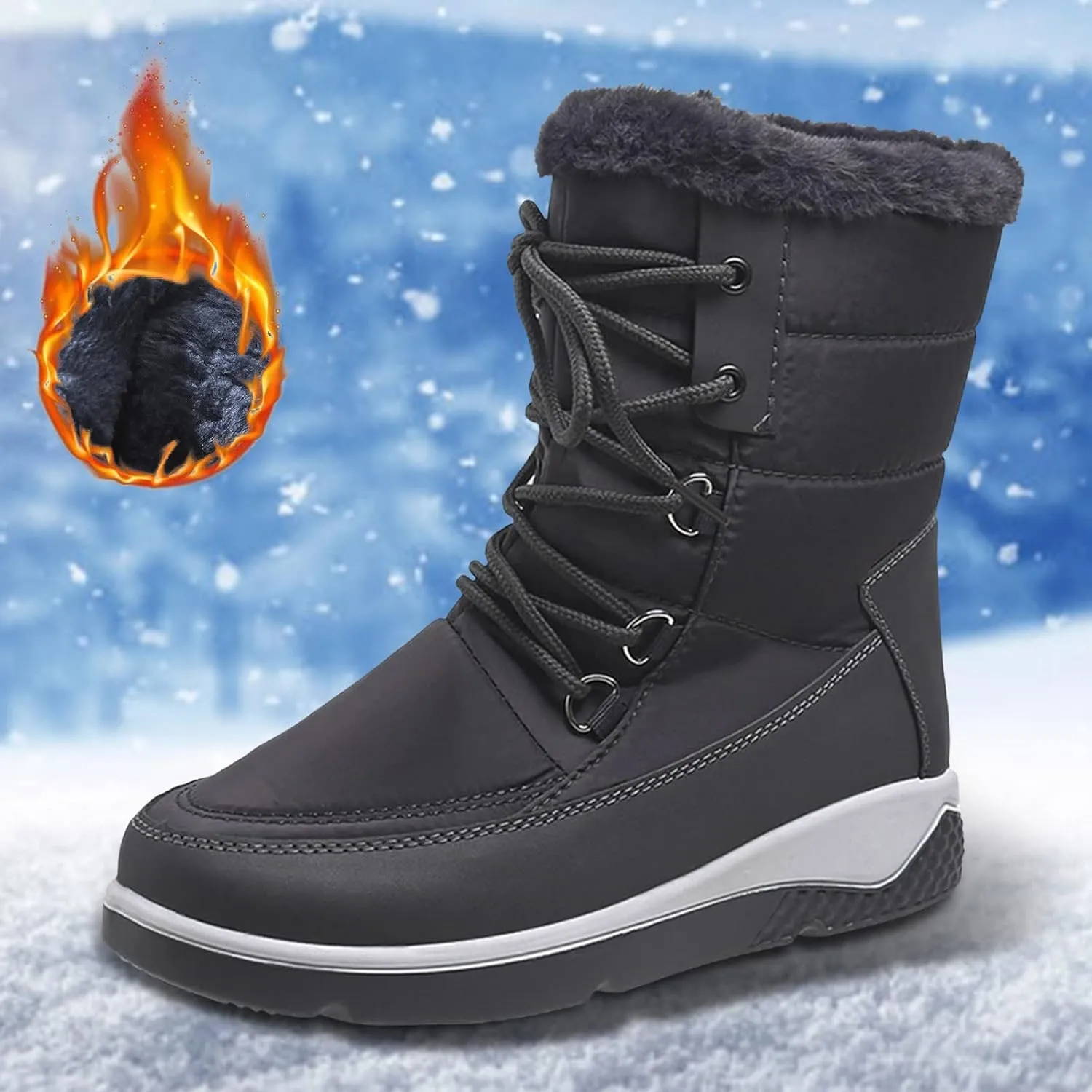 SBGMoSJ Waterproof Winter Boots Women Size 9 Womens Winter Boots Waterproof Insulated Slip on Winter Boots for Women 8.5 Waterproof Zapatos De Nieve Para Mujeres Botas De Invierno Para Mujer Blancas