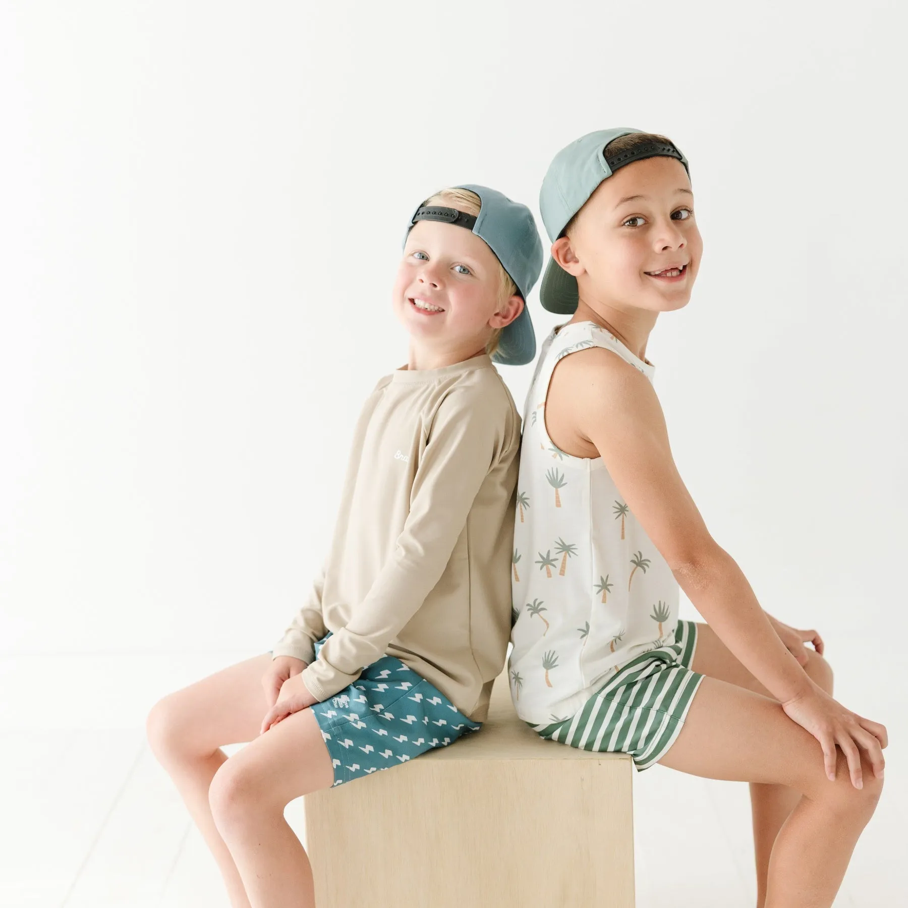 Seaweed Green Stripe Swim Trunks