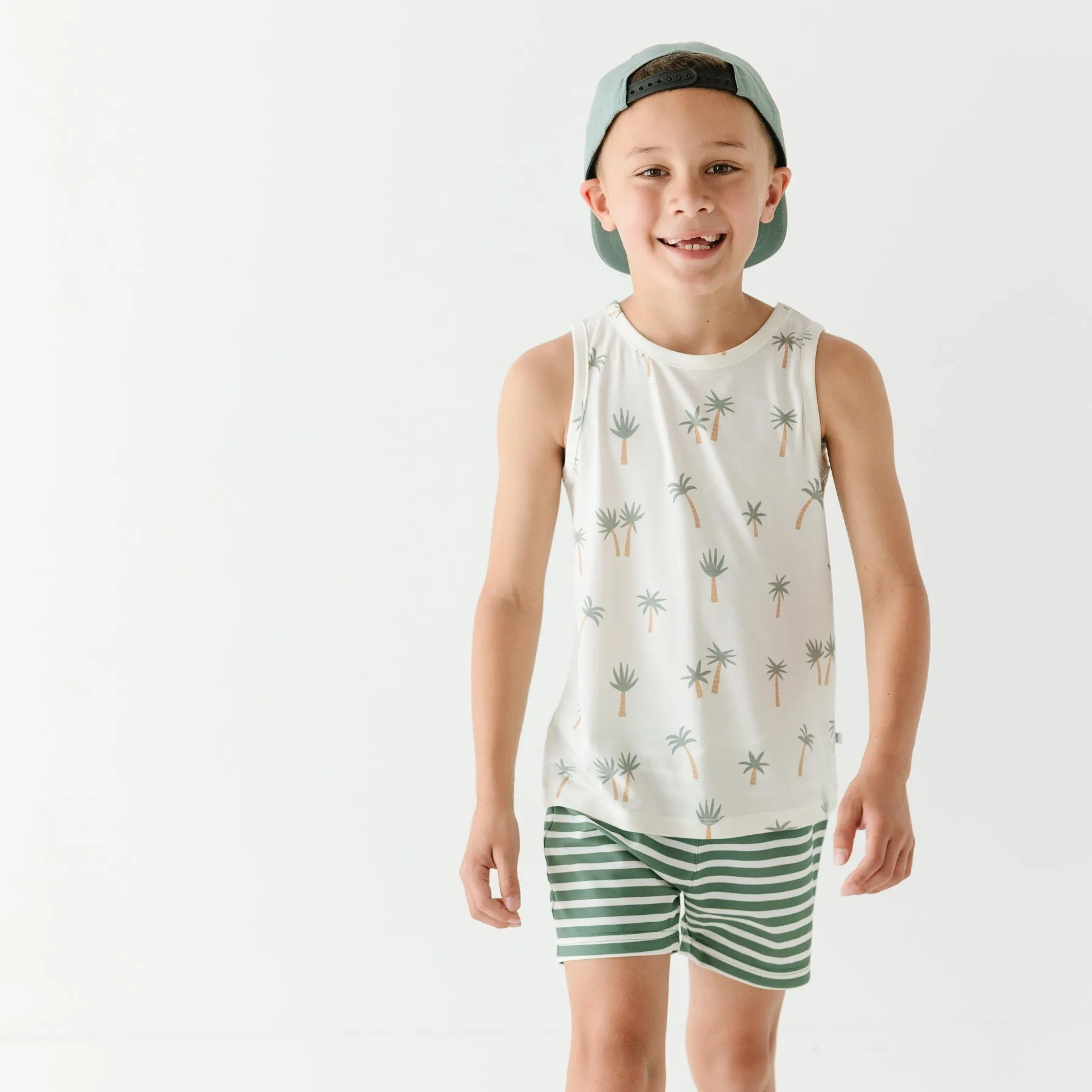 Seaweed Green Stripe Swim Trunks