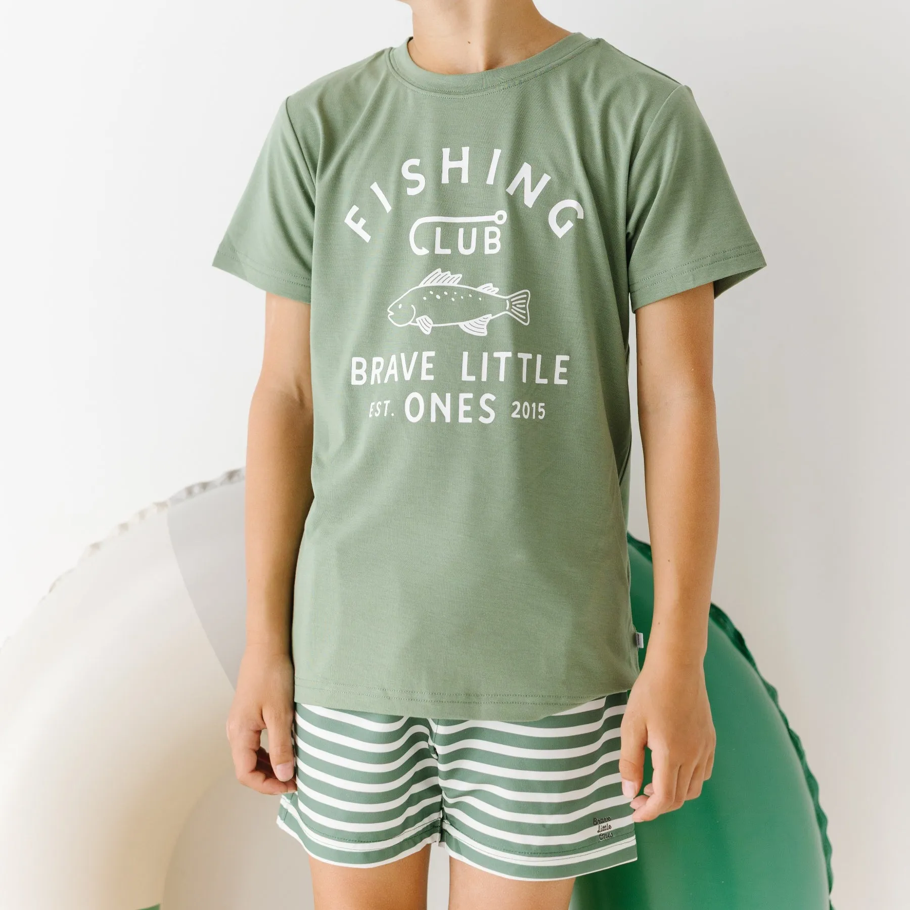 Seaweed Green Stripe Swim Trunks