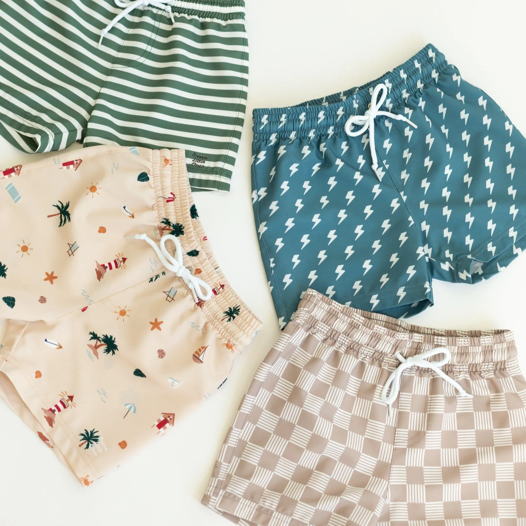 Seaweed Green Stripe Swim Trunks