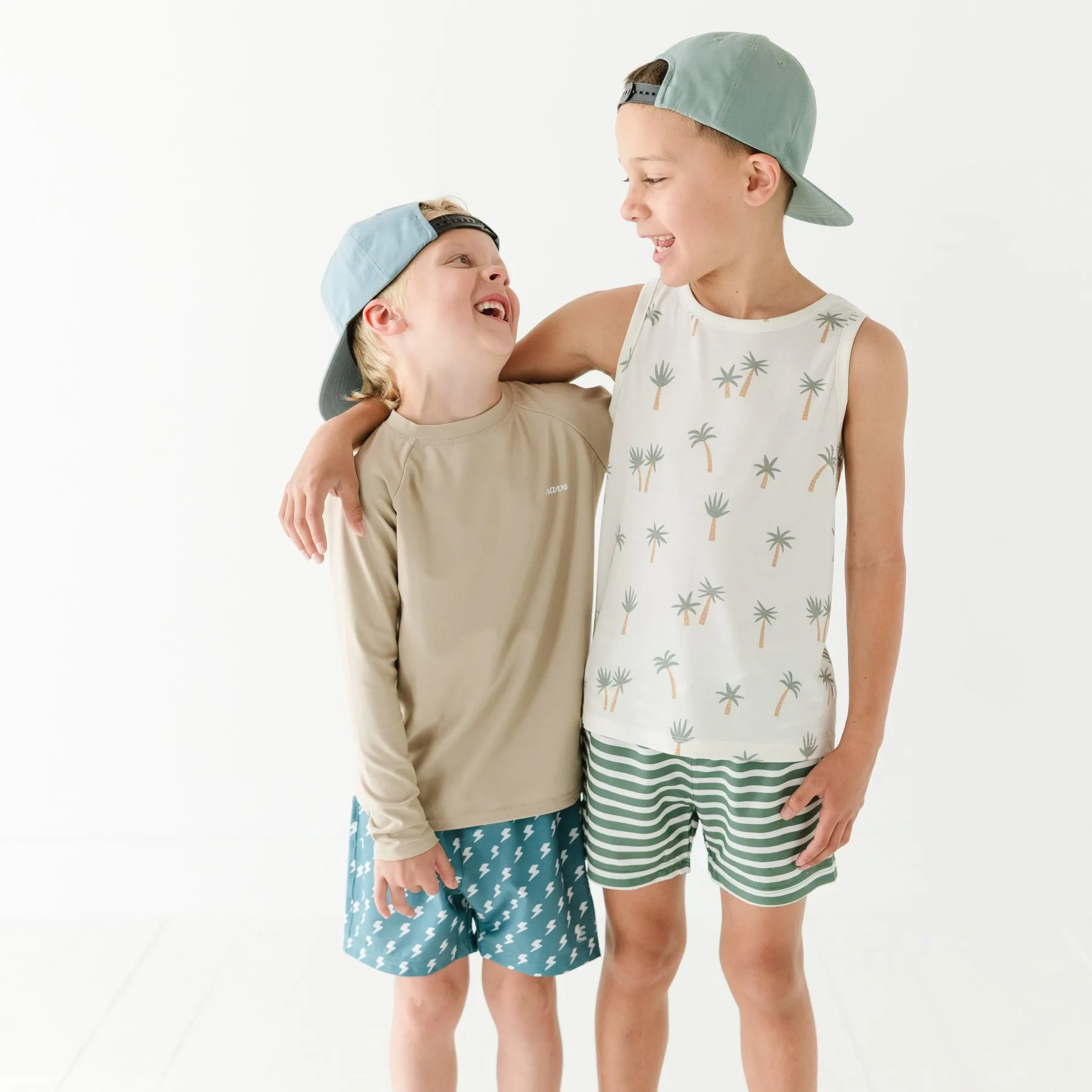Seaweed Green Stripe Swim Trunks