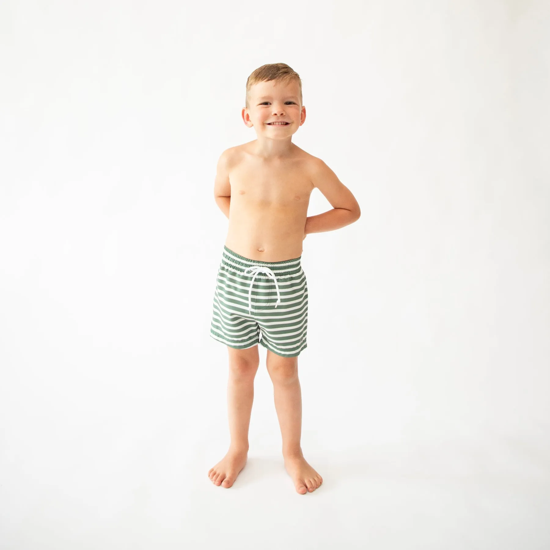 Seaweed Green Stripe Swim Trunks