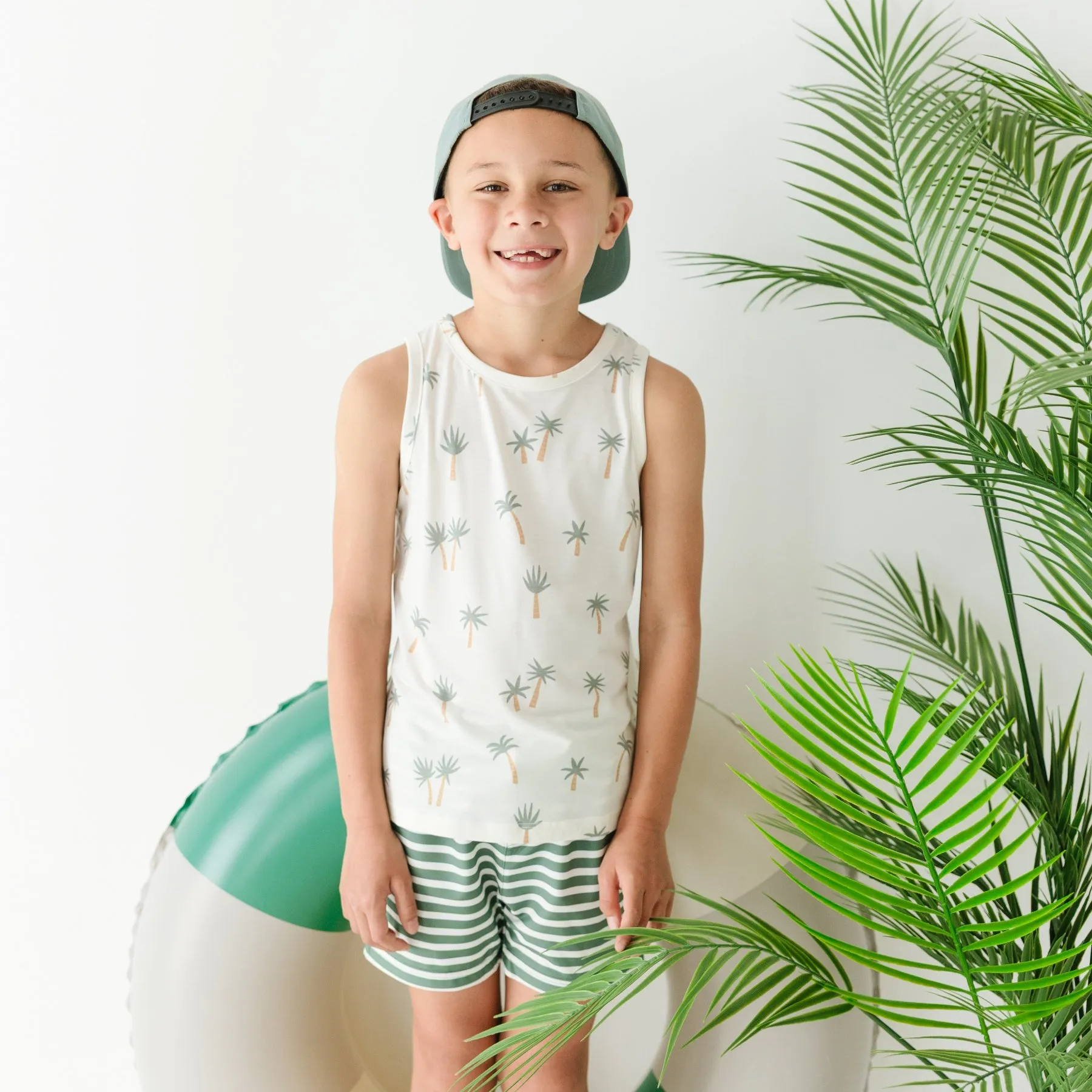 Seaweed Green Stripe Swim Trunks