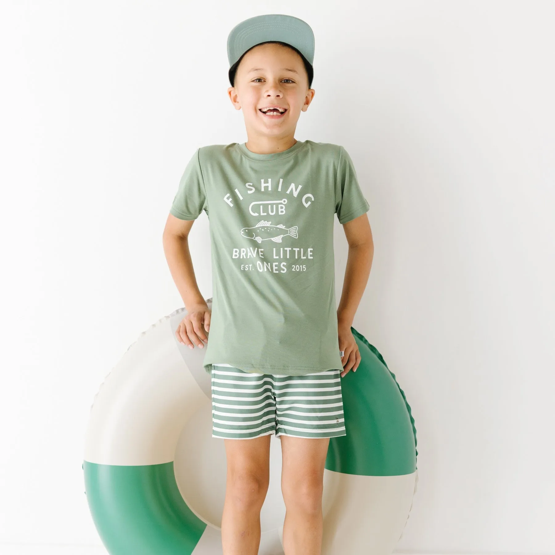 Seaweed Green Stripe Swim Trunks
