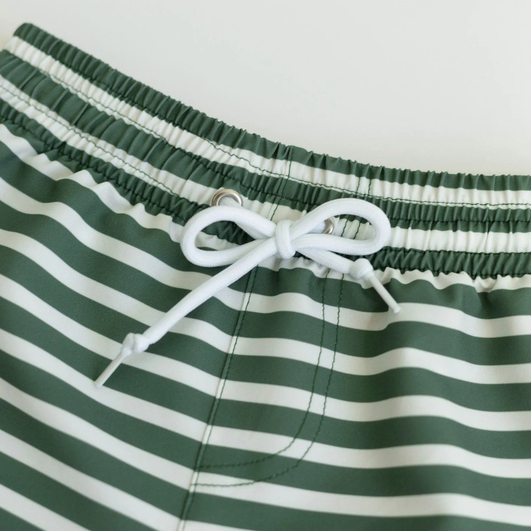 Seaweed Green Stripe Swim Trunks