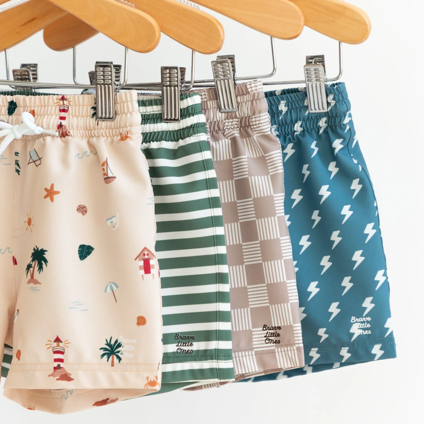 Seaweed Green Stripe Swim Trunks