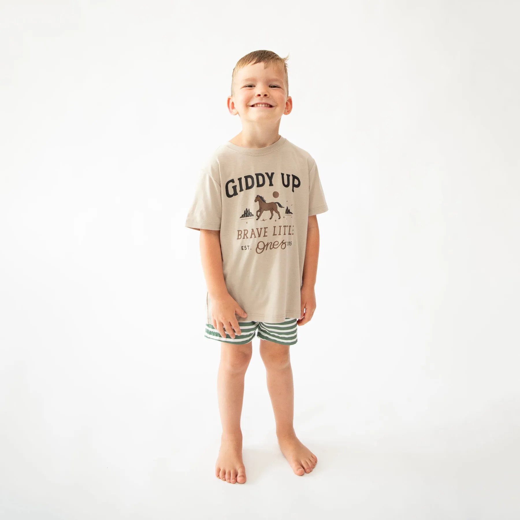 Seaweed Green Stripe Swim Trunks