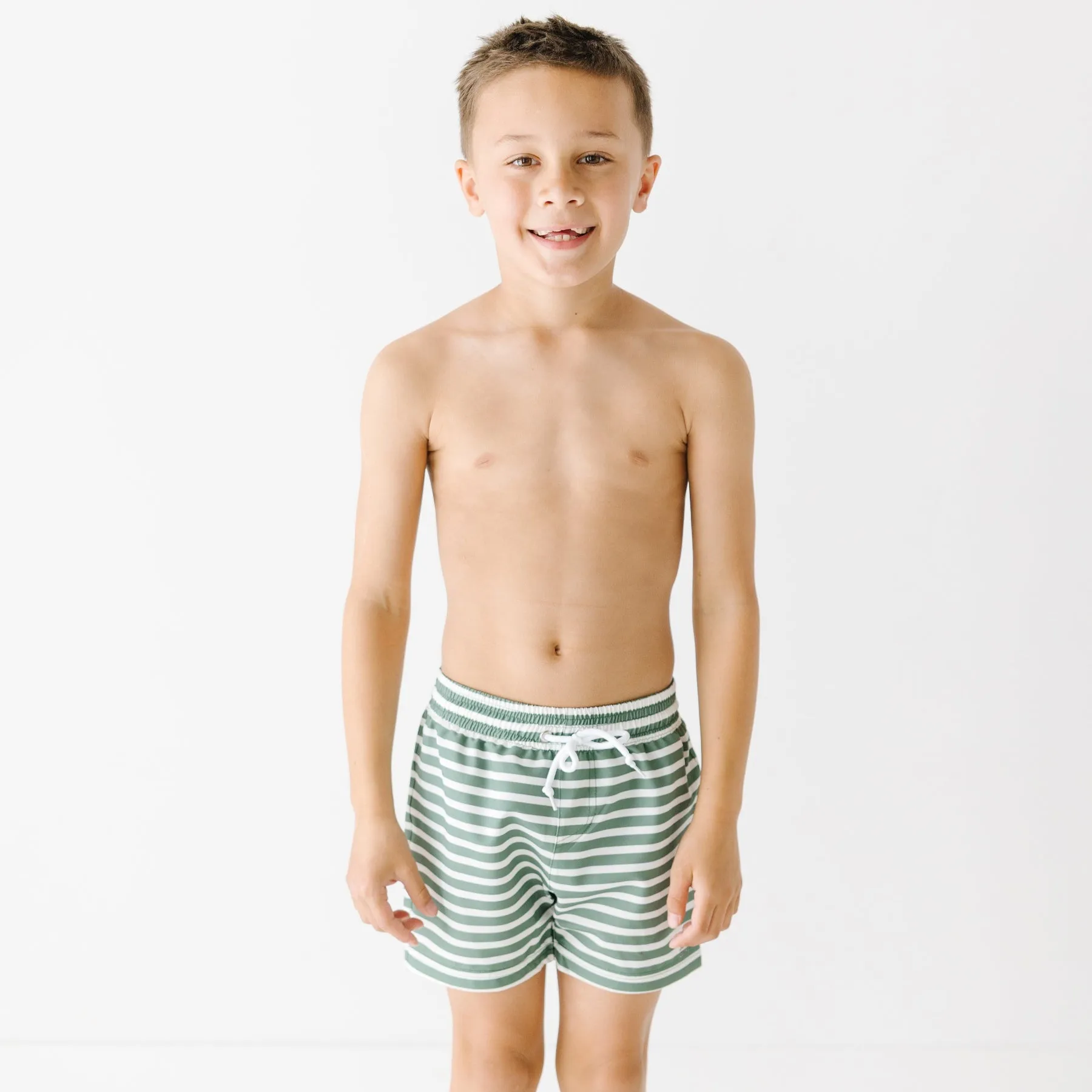 Seaweed Green Stripe Swim Trunks
