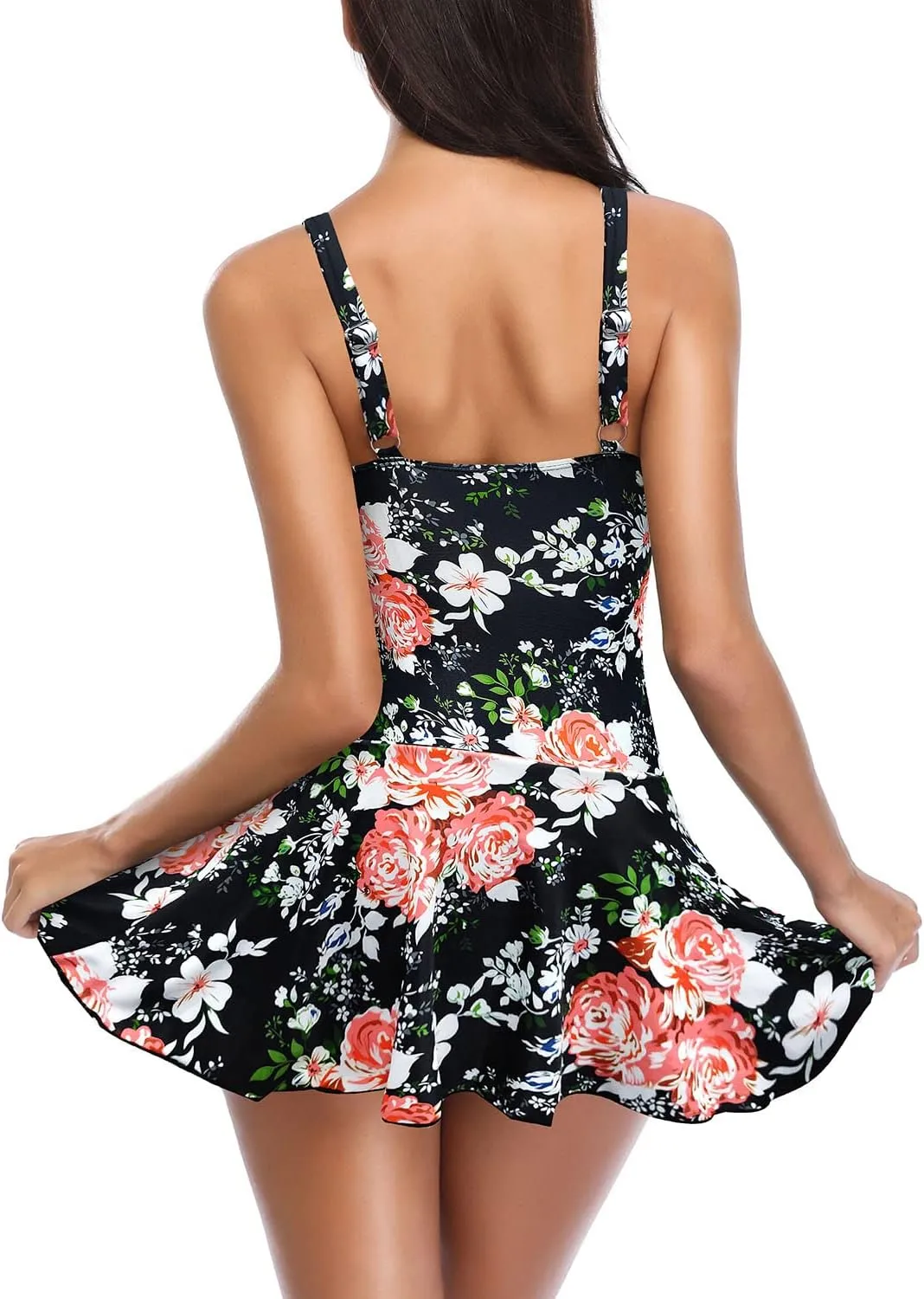 SHEKINI Women's Crossover Ruched Skirt One Piece Swimdress Swimsuit Bathing Suit