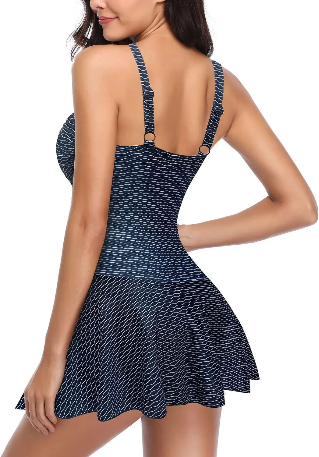 SHEKINI Women's Crossover Ruched Skirt One Piece Swimdress Swimsuit Bathing Suit