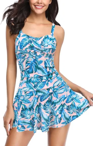 SHEKINI Women's Crossover Ruched Skirt One Piece Swimdress Swimsuit Bathing Suit