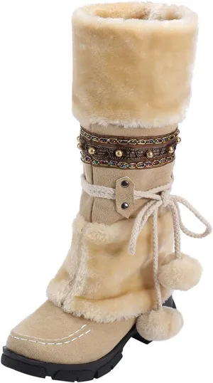 Snow Boots for Women Cute Waterproof Winter Walking Boots for Women Waterproof Winter Brown Fur Boots for Women Waterproof Womens Winter Snow Walking Shoes Botas De Frio Para Mujer Bajita