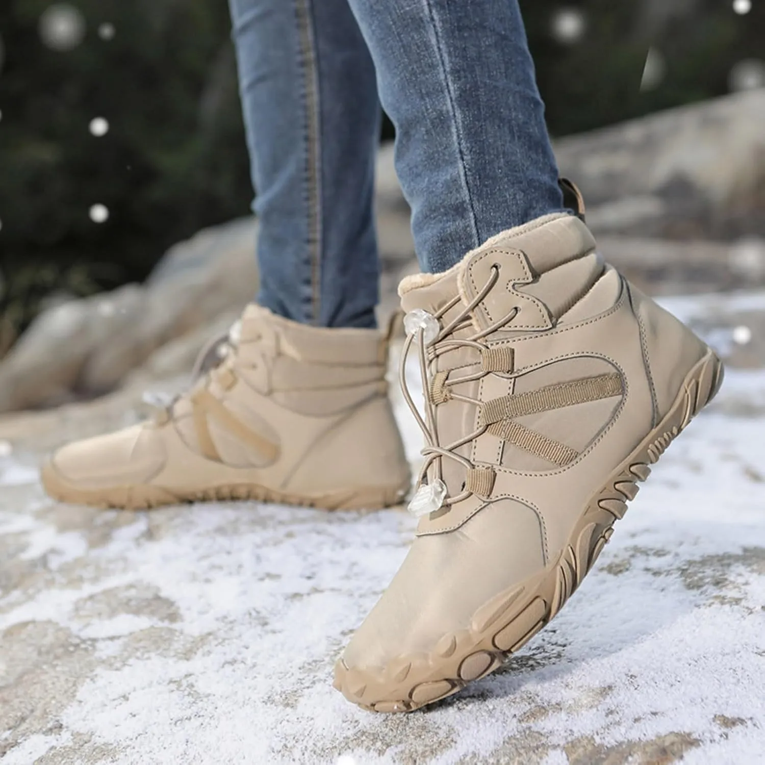 Snow Boots for Women Outdoor Wool Thickened Snow Boots Men Women Warm Non-Slip Waterproof Hiking Five Fingers Shoes
