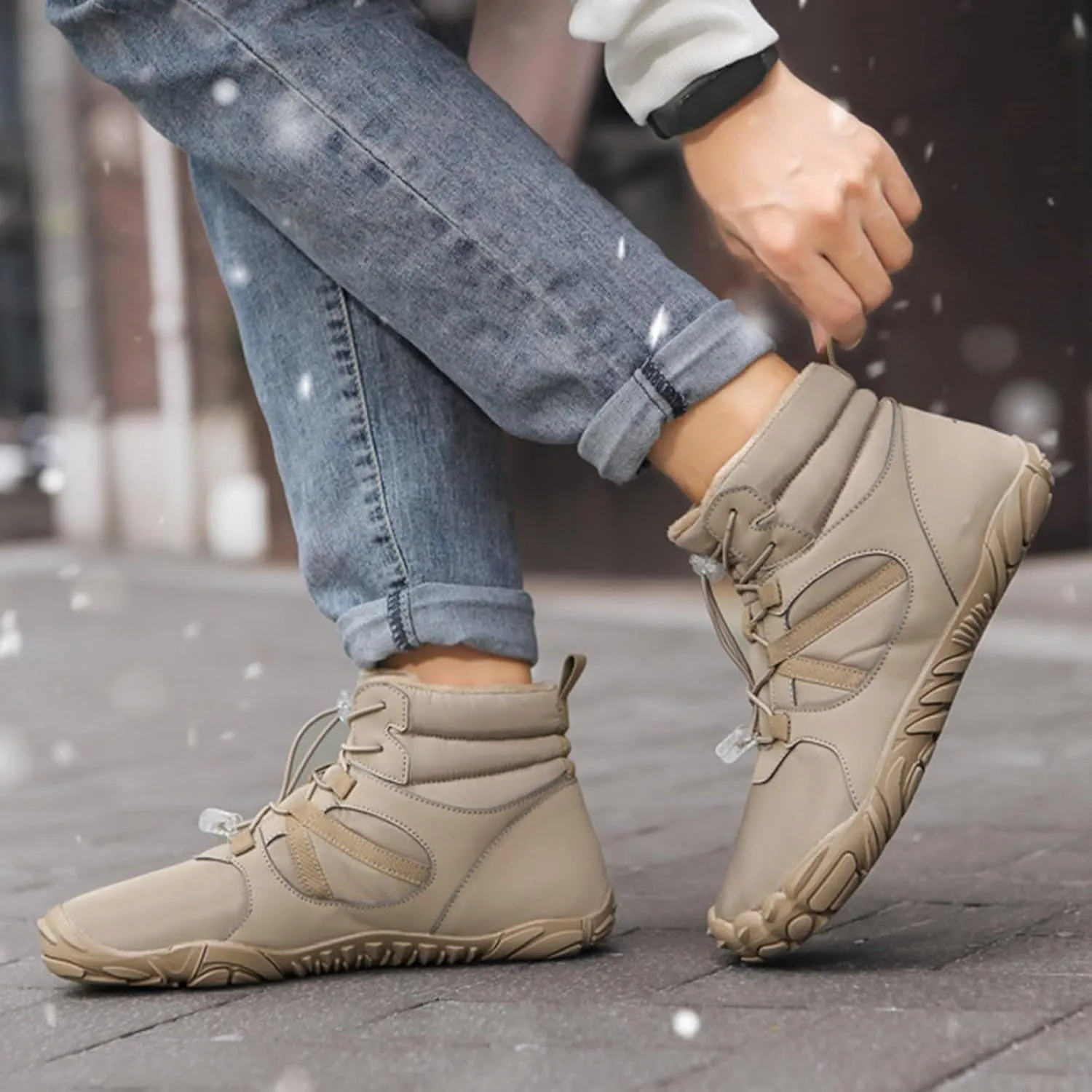 Snow Boots for Women Outdoor Wool Thickened Snow Boots Men Women Warm Non-Slip Waterproof Hiking Five Fingers Shoes