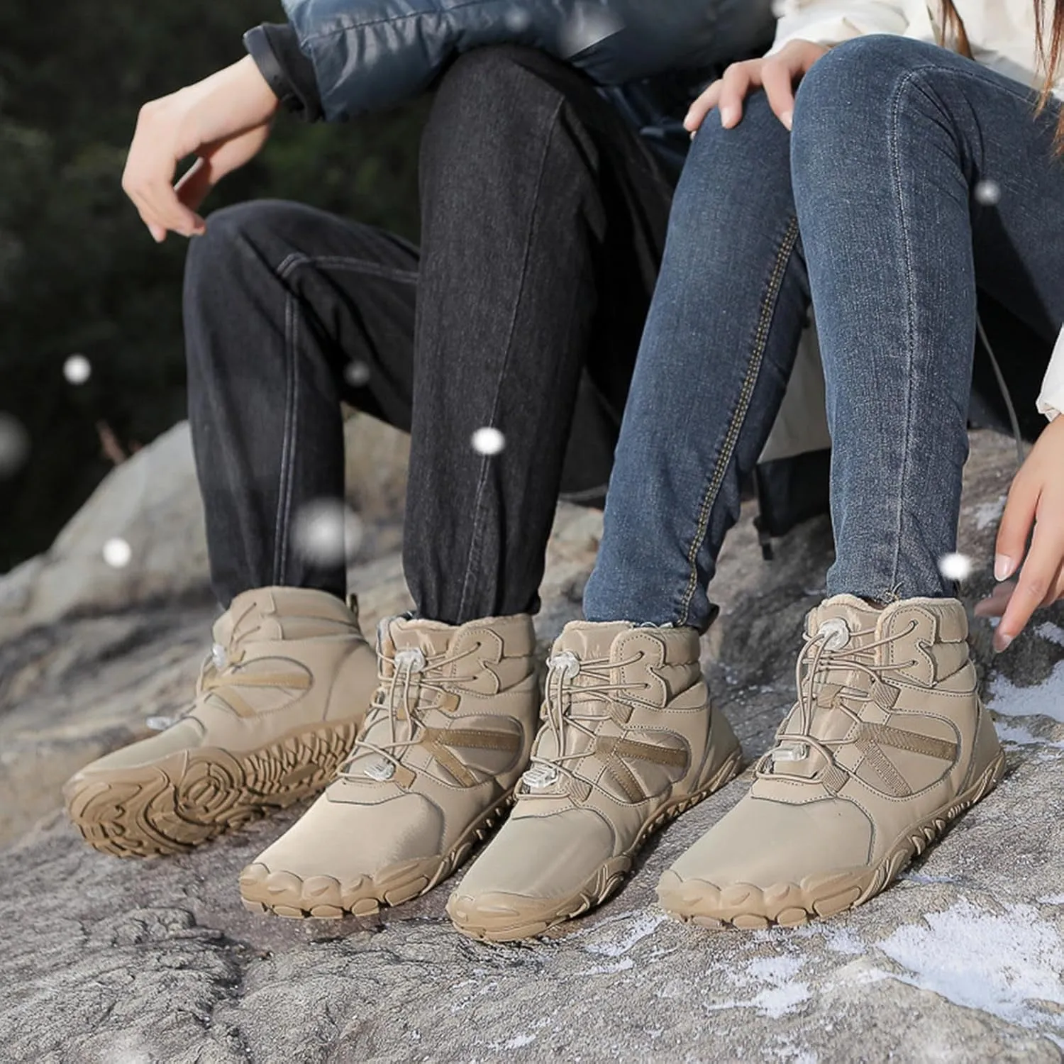 Snow Boots for Women Outdoor Wool Thickened Snow Boots Men Women Warm Non-Slip Waterproof Hiking Five Fingers Shoes
