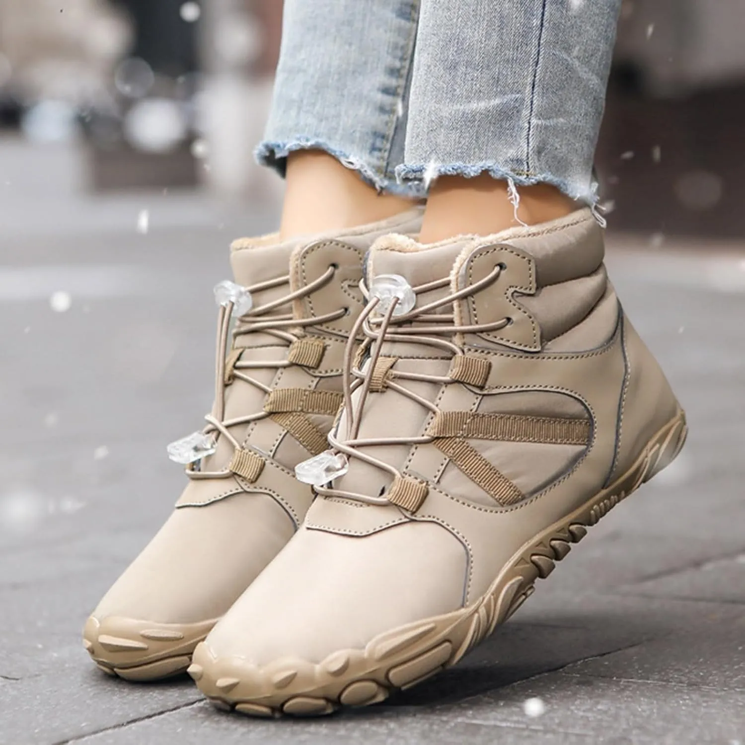 Snow Boots for Women Outdoor Wool Thickened Snow Boots Men Women Warm Non-Slip Waterproof Hiking Five Fingers Shoes