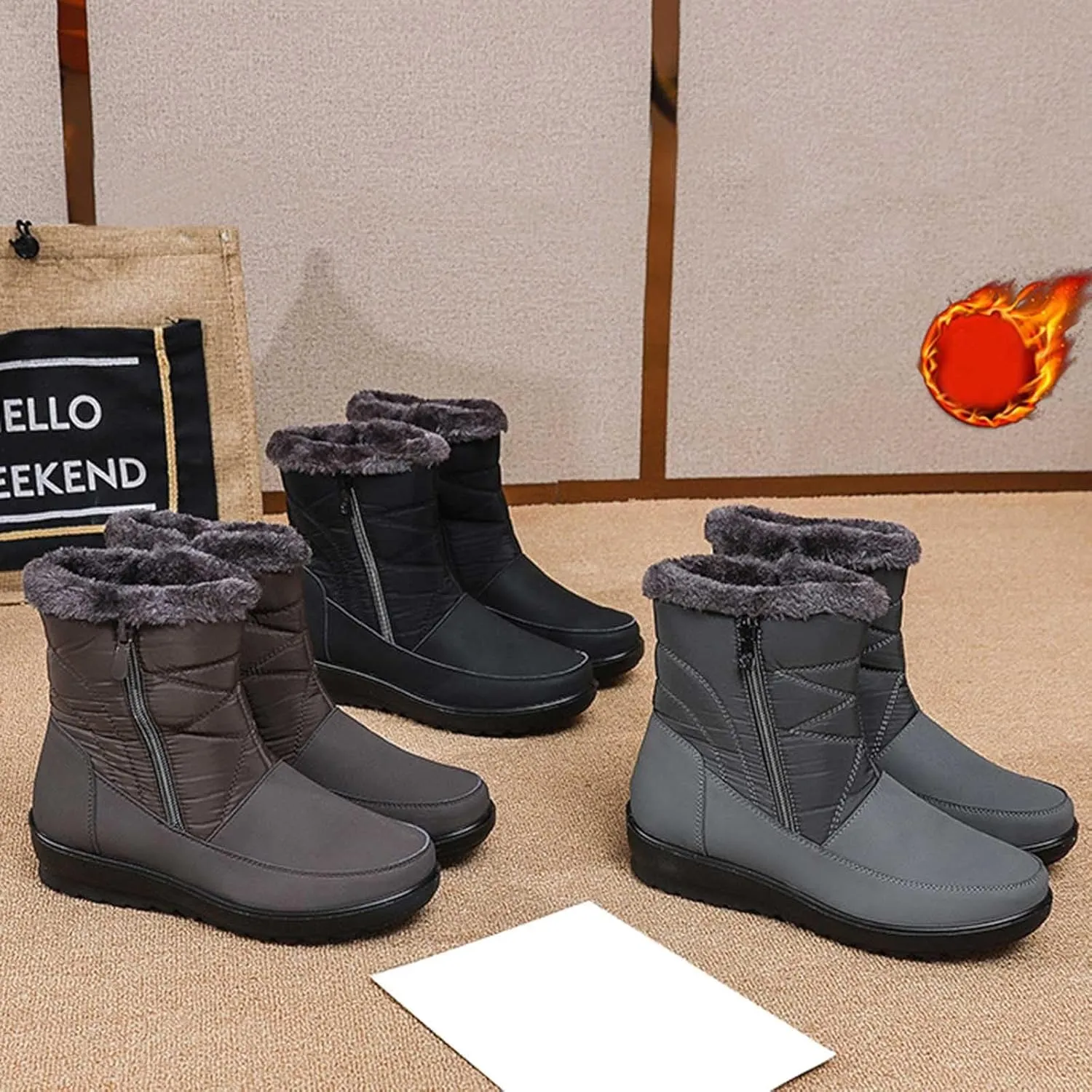 Snow Boots for Women Waterproof Hiking Boots Warm Ankle Shoes Cold Weather Furry Fluffy Short Snow Boot Womens Work Boots
