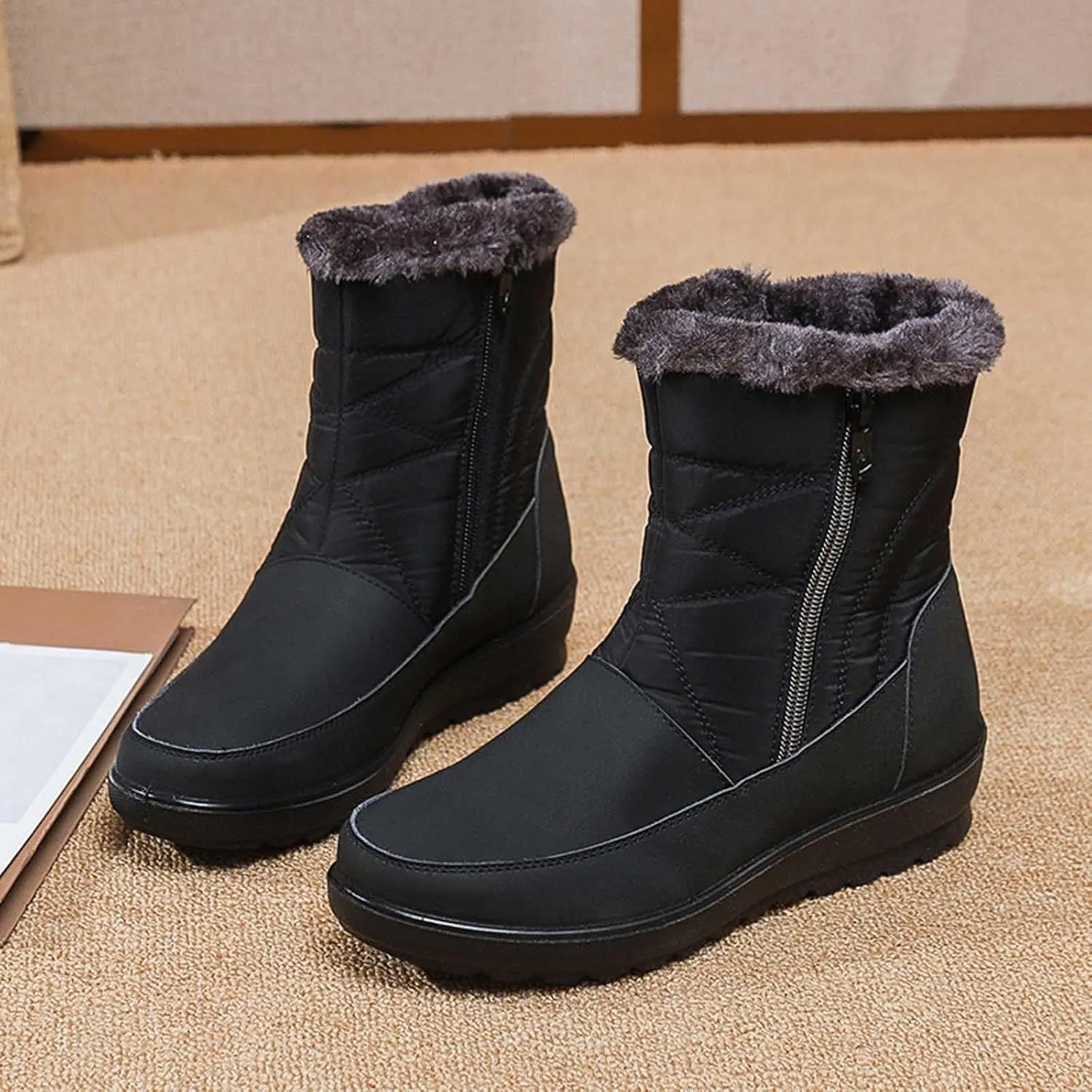 Snow Boots for Women Waterproof Hiking Boots Warm Ankle Shoes Cold Weather Furry Fluffy Short Snow Boot Womens Work Boots
