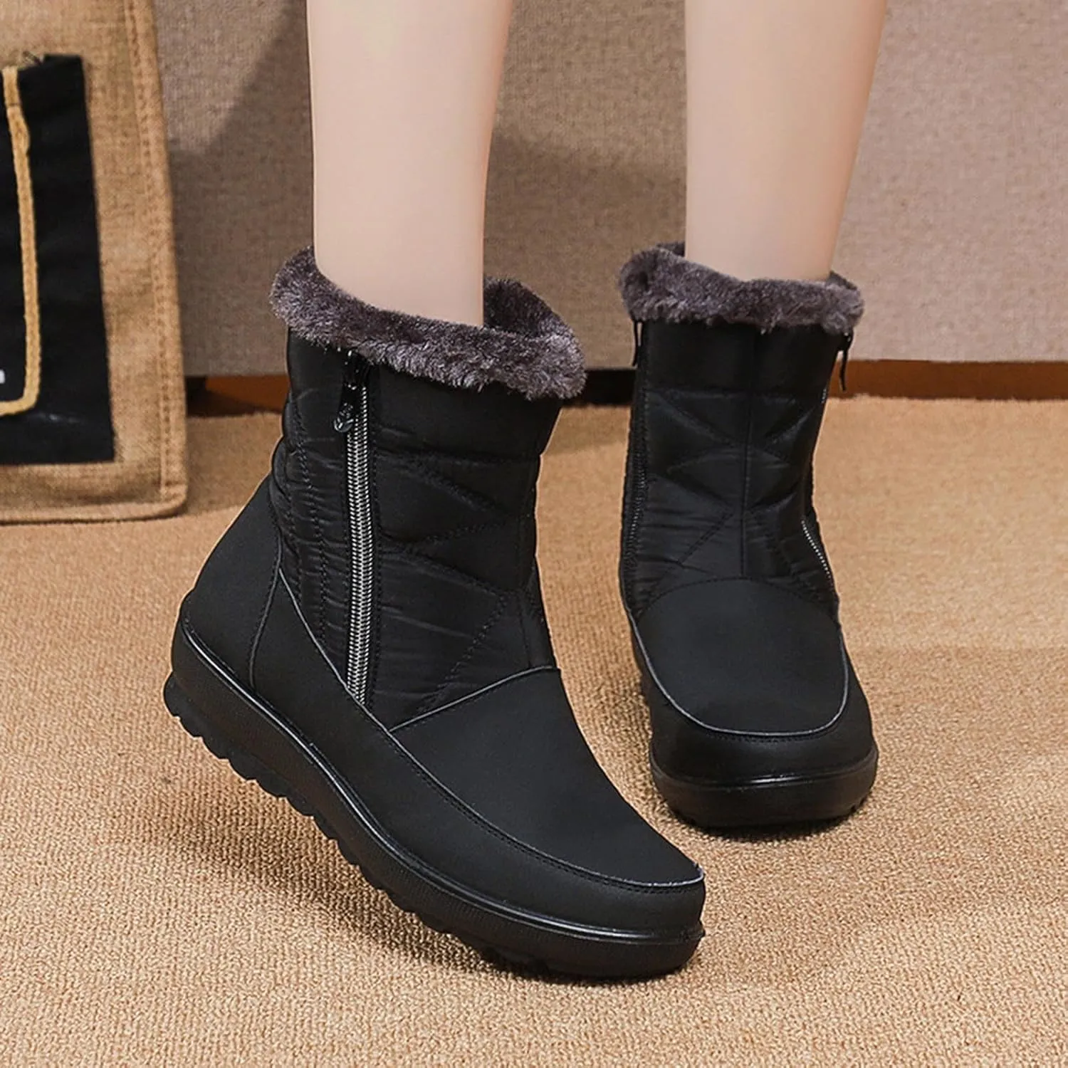 Snow Boots for Women Waterproof Hiking Boots Warm Ankle Shoes Cold Weather Furry Fluffy Short Snow Boot Womens Work Boots