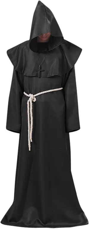 Starsouce Halloween Cosplay Monk Robe Medieval Friar Priest Hooded Robe Cloak Wizard Costume Shawl Uniform for Men