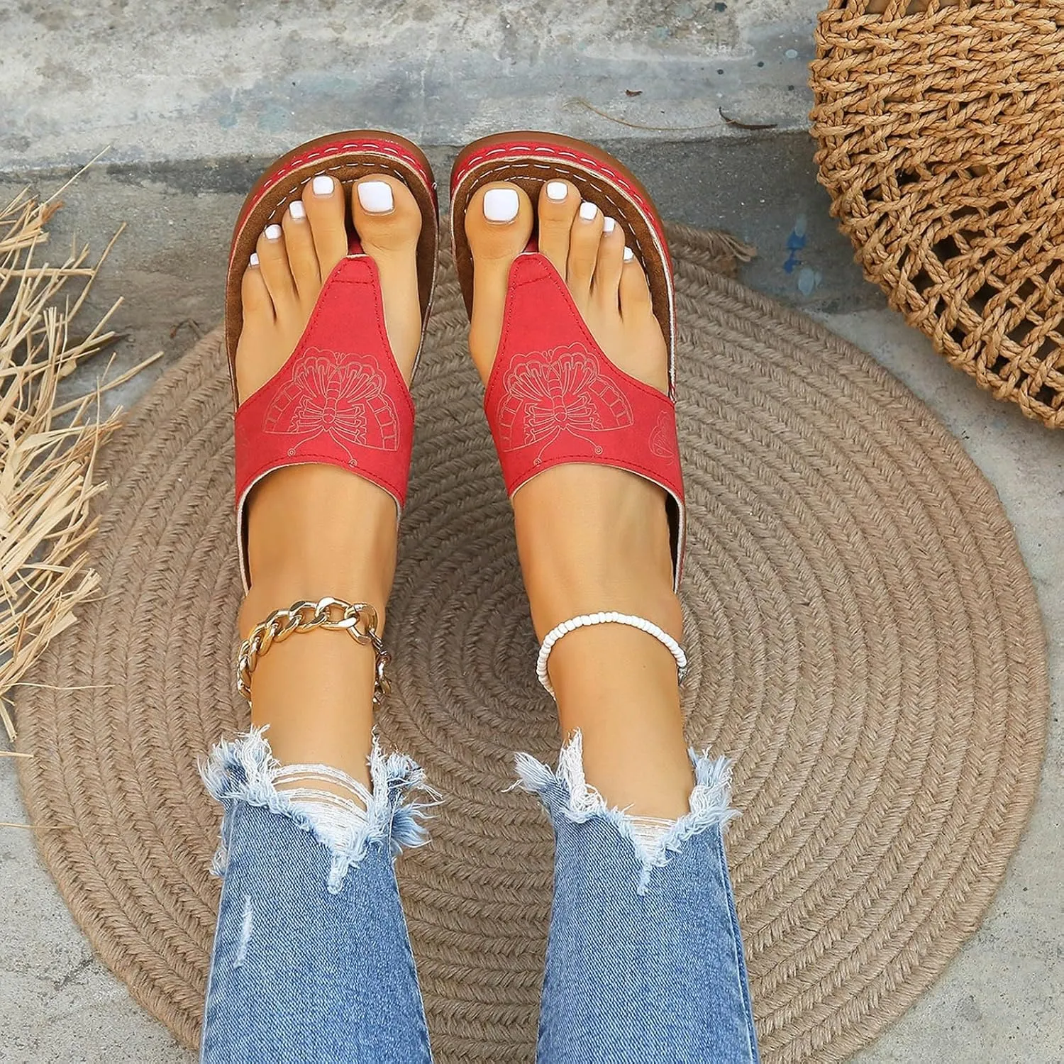 SuanlaTDS Women's Slide Sandals Wedge Flip Flops 2025 Comfortable Dressy Summer Orthopedic Arch Support Platform Slip On Walking Beach Shoes Thong Open Toe Low Heels Wedges Slide Sandal