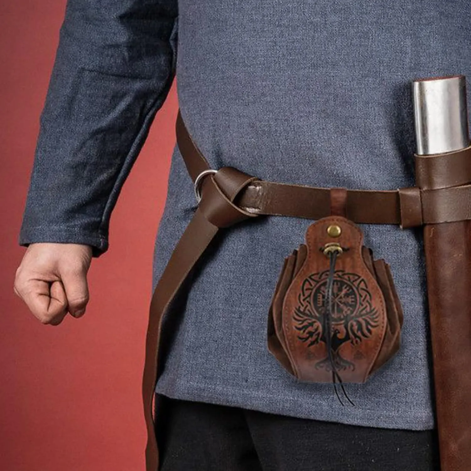 SUMGOGO Belt Pouch Waist Bag Medieval Drawstring Leather Casual Hiking Belt Coin Purse Pocket Cosplay Ren Faire Costume