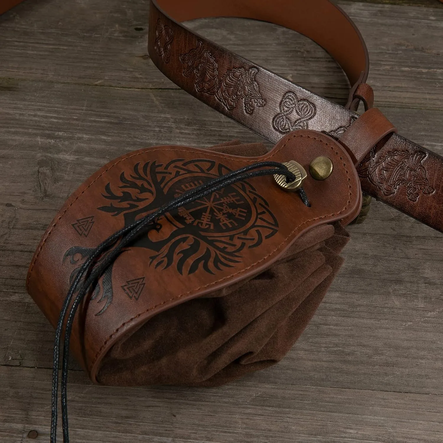 SUMGOGO Belt Pouch Waist Bag Medieval Drawstring Leather Casual Hiking Belt Coin Purse Pocket Cosplay Ren Faire Costume