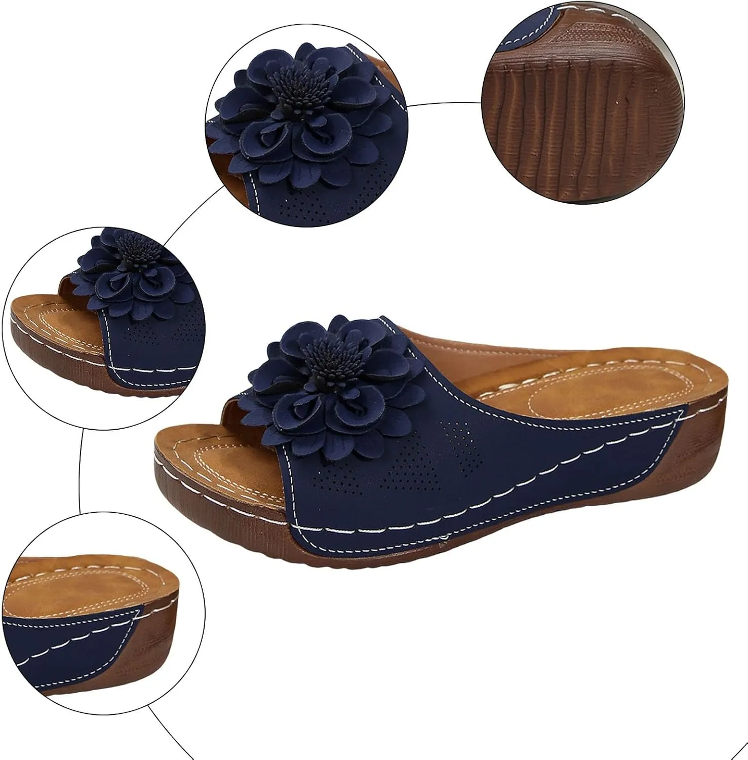 Summer Sandals for Women 2025 Orthopedic Sandal Chic Flowers Arch Support Fish Mouth Open Toe Leather Slippers Wedges Platform Slippers