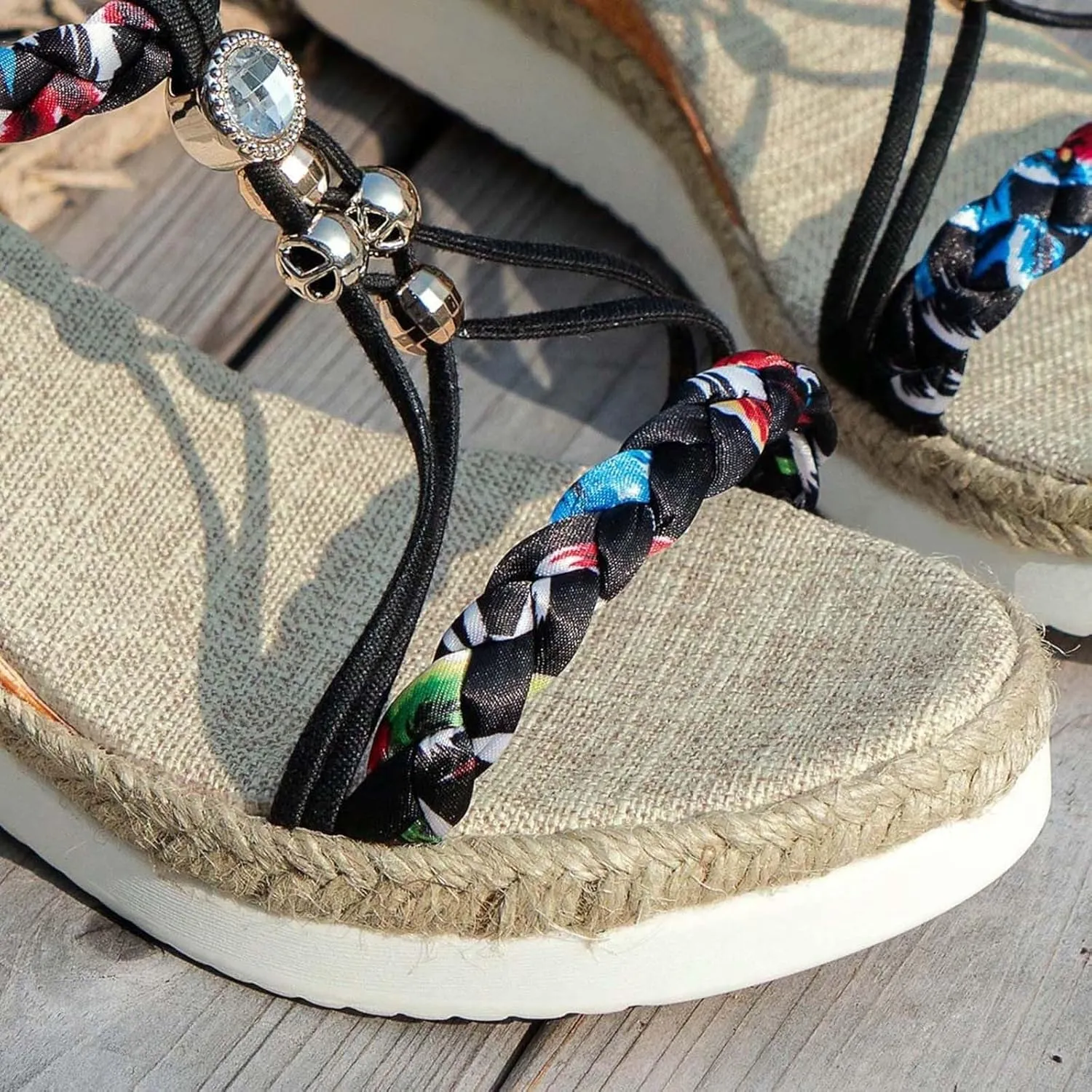 Summer Sandals for Women 2025 Orthopedic Wide Platform Wedge Sandal Strappy Arch Support Flat Bohemian Walking Open Toe Comfortable Slip-On Woven Beach Shoes