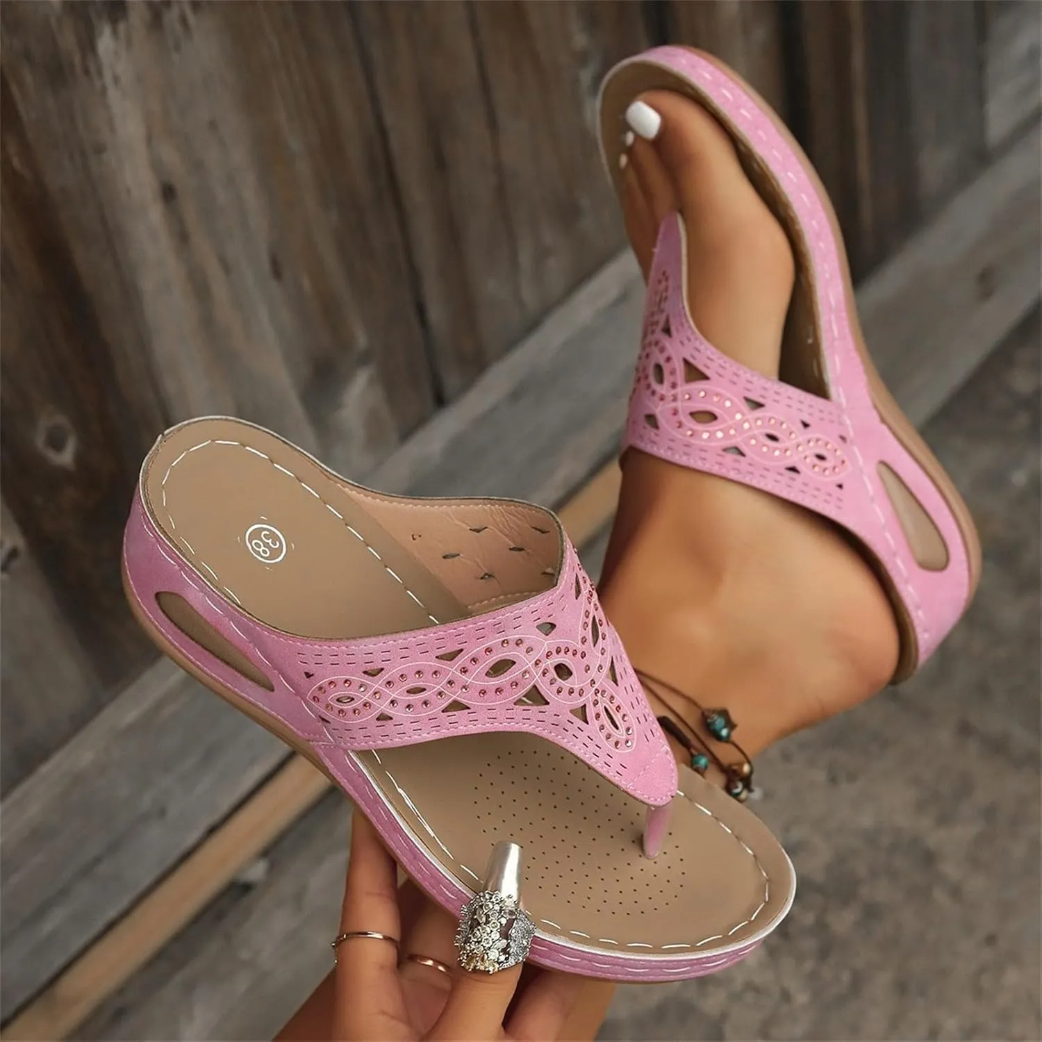 Summer Sandals for Women 2025 Trendy Dressy Bohemian Orthopedic Arch Support Sandals Beach Low Wedge Flip Flops