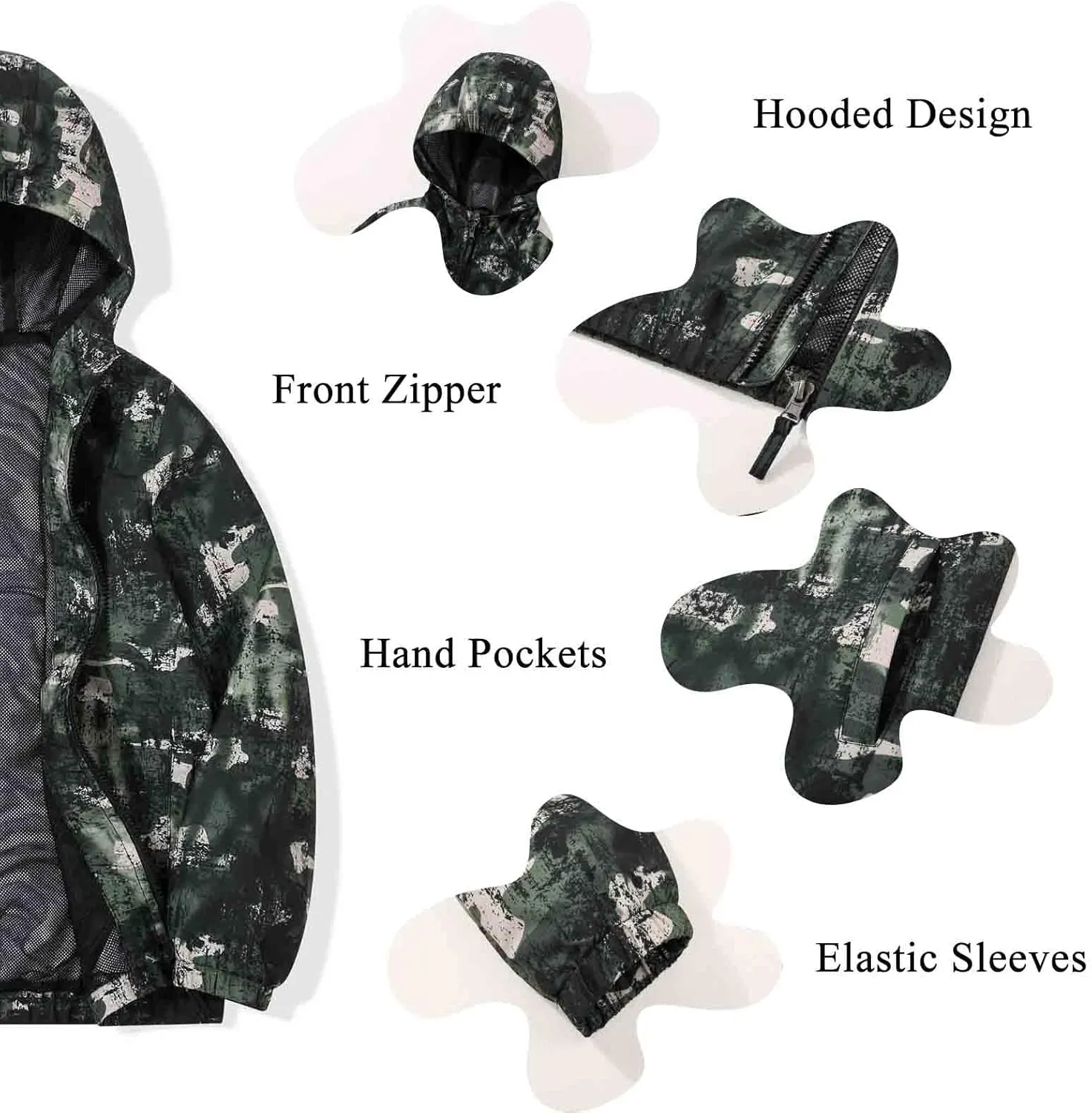 SUNDAY ROSE Boys Windbreaker Jacket Hooded Lightweight Windroof Water-resistant Outdoor Coats for Kids