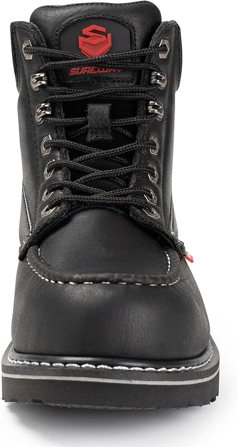 SUREWAY Mens Heavy Duty Soft/Composite/Steel Toe Work Boots for Men-Comfortable,GoodyearWelt,Full Grain Leather,6 in Wedge Moc Toe Construction Boots/Shoes