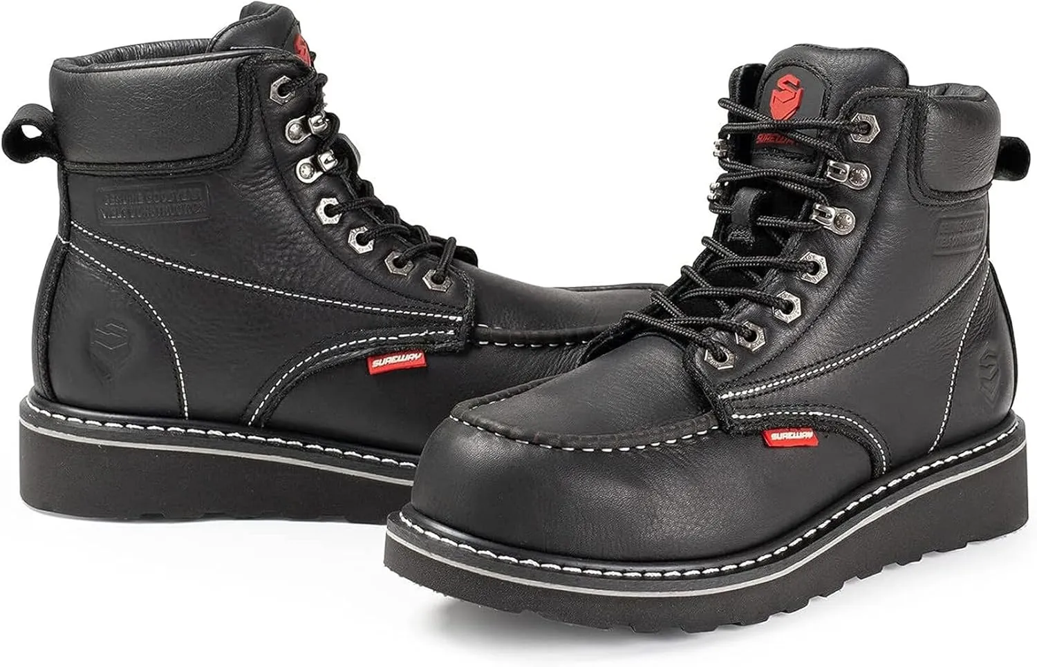 SUREWAY Mens Heavy Duty Soft/Composite/Steel Toe Work Boots for Men-Comfortable,GoodyearWelt,Full Grain Leather,6 in Wedge Moc Toe Construction Boots/Shoes