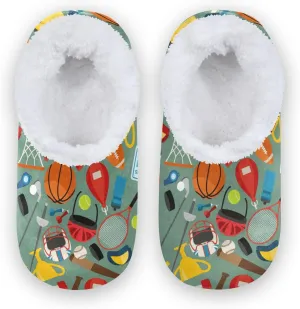 Table Tennis Rugby Baseball Kids House Slippers Basketball Ice Hockey Boys Closed Back Fuzzy Feet Slippers Girls Coral Fleece Slipper Socks No Skid Warm Cozy Home Slippers For Indoor Outdoor Winter