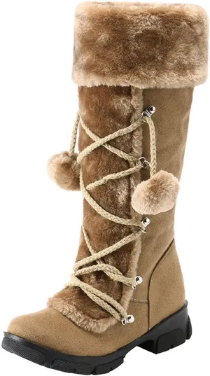 Teens Snow Boots Waterproof Insulated Fur Boots Waterproof Warm Boots Outdoor Furry Fluffy Short Snow Boot Work Boots for Men