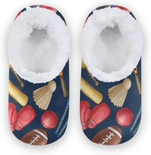 Tennis Rugby Baseball Kids House Slippers Basketball Ice Hockey Boys Closed Back Fuzzy Feet Slippers Girls Coral Fleece Slipper Socks No Skid Warm Cozy Home Slippers For Indoor Outdoor Winter Bedroo