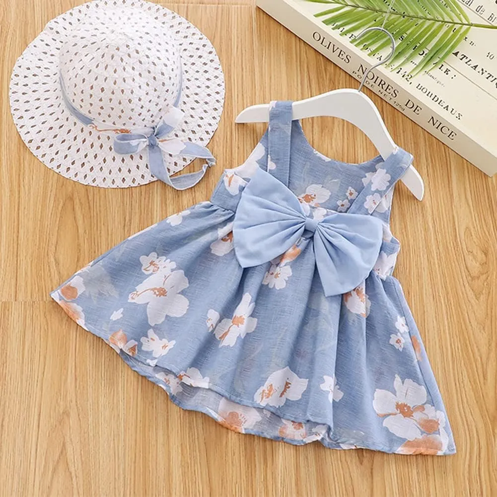 Toddler Girls Sleeveless Backless Tutu Dress with Sun Hat Baby Summer Outfits Sundress Princess Birthday Party Dress