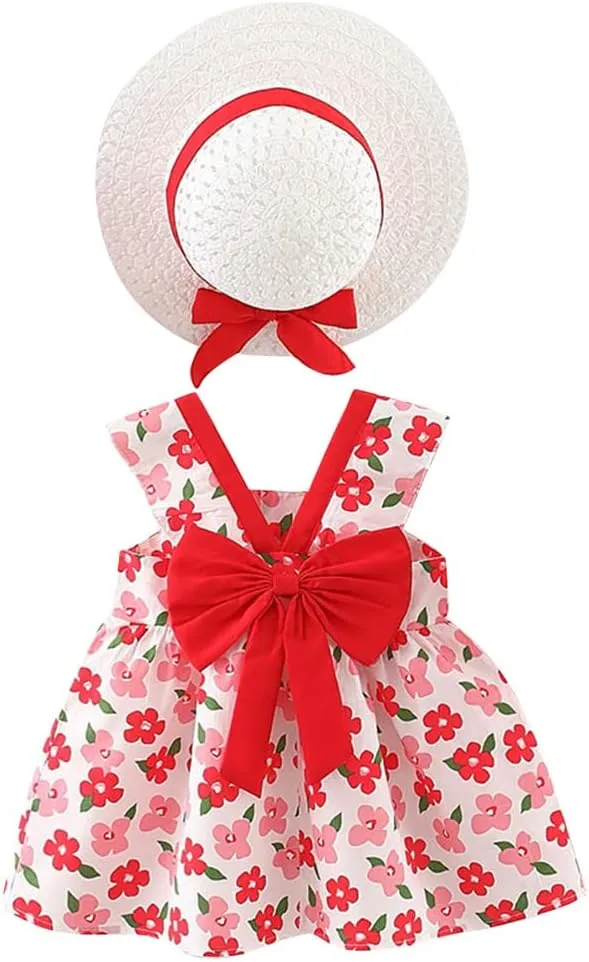 Toddler Girls Sleeveless Backless Tutu Dress with Sun Hat Baby Summer Outfits Sundress Princess Birthday Party Dress