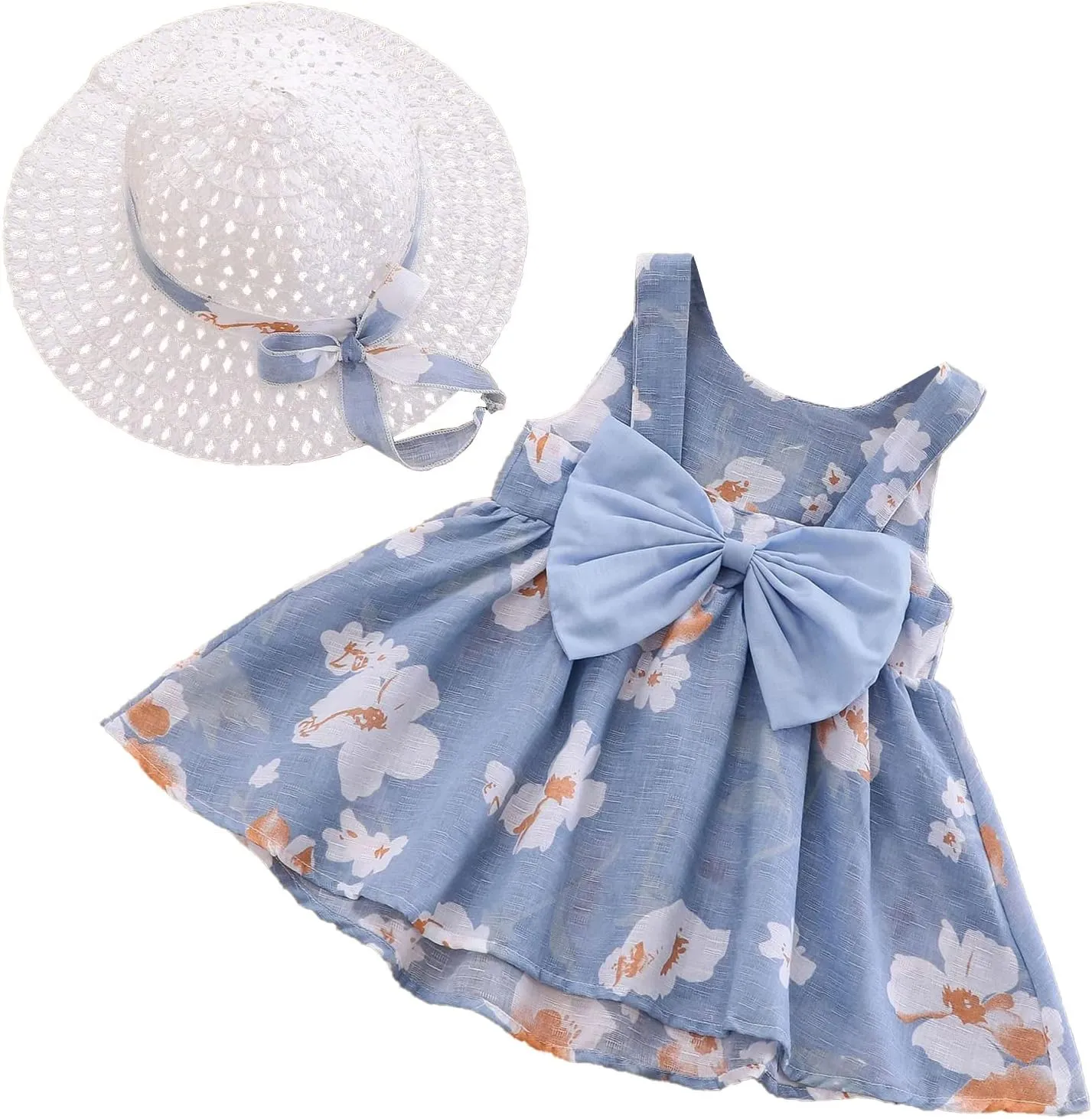 Toddler Girls Sleeveless Backless Tutu Dress with Sun Hat Baby Summer Outfits Sundress Princess Birthday Party Dress