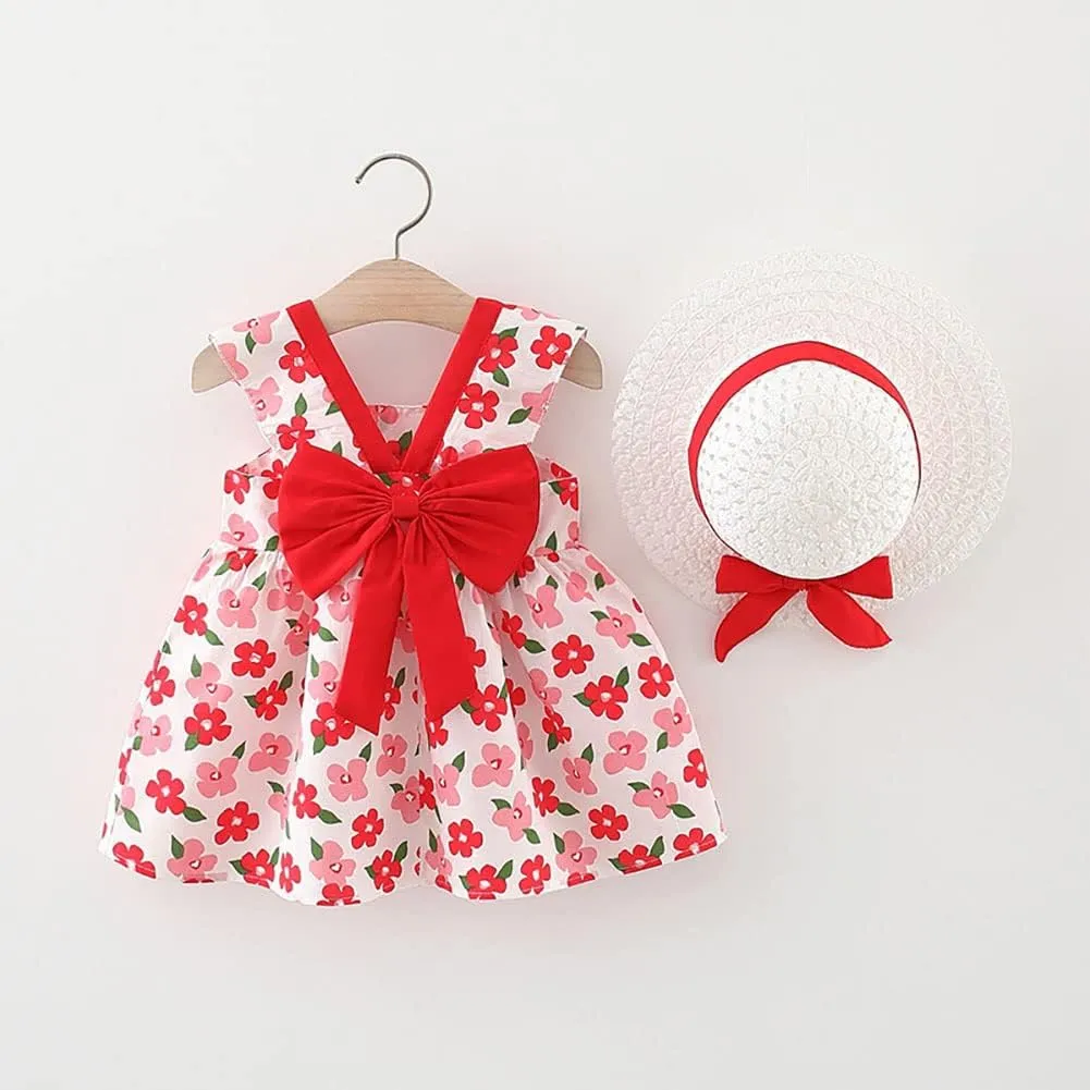Toddler Girls Sleeveless Backless Tutu Dress with Sun Hat Baby Summer Outfits Sundress Princess Birthday Party Dress
