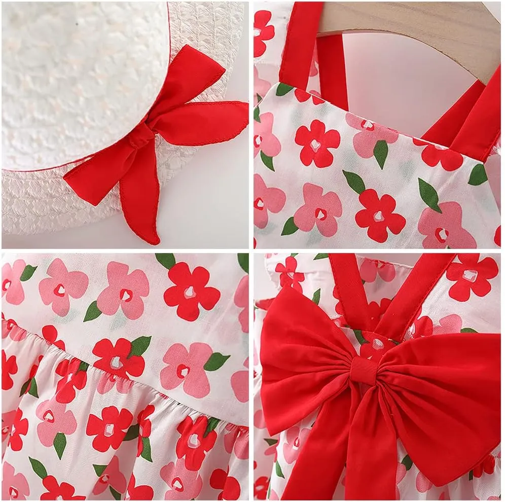 Toddler Girls Sleeveless Backless Tutu Dress with Sun Hat Baby Summer Outfits Sundress Princess Birthday Party Dress