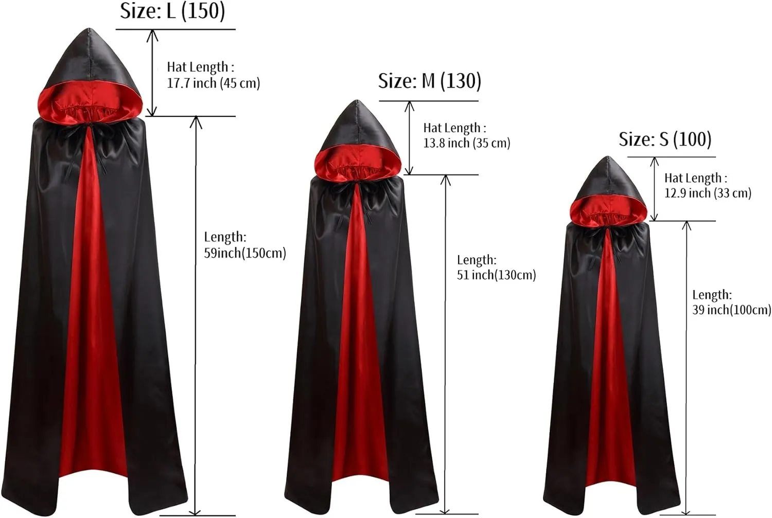 Unisex Reversible Hooded Cloak Cape For Christmas Halloween Party Vampires Cosplay Costumes