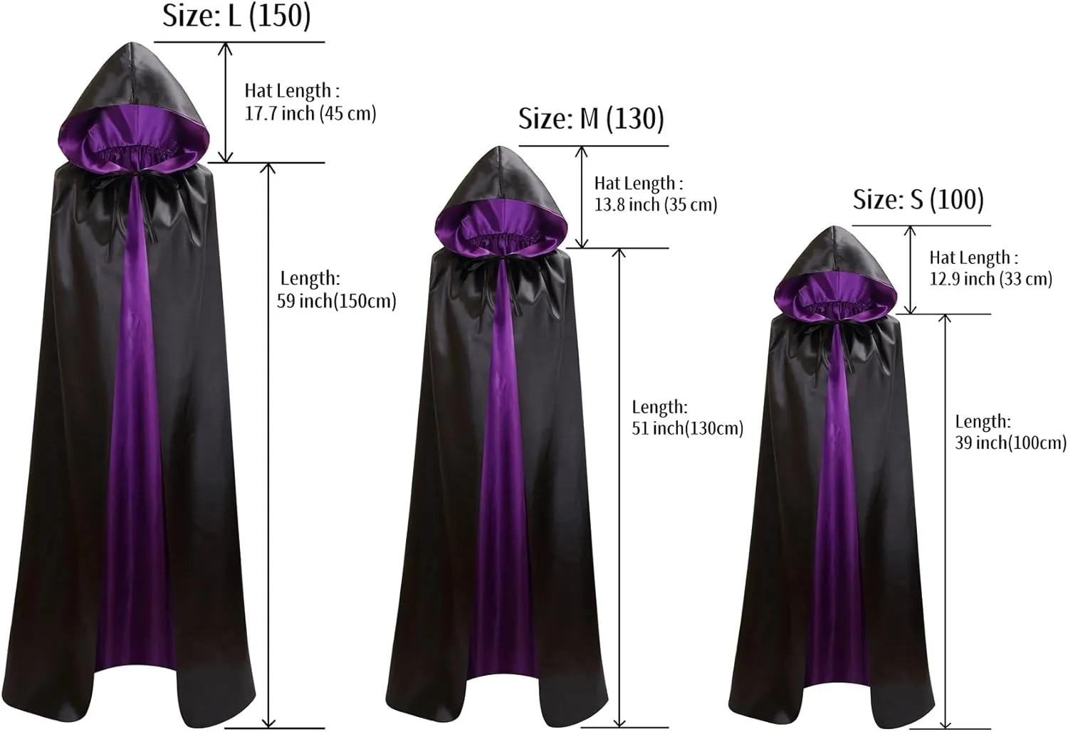 Unisex Reversible Hooded Cloak Cape For Christmas Halloween Party Vampires Cosplay Costumes