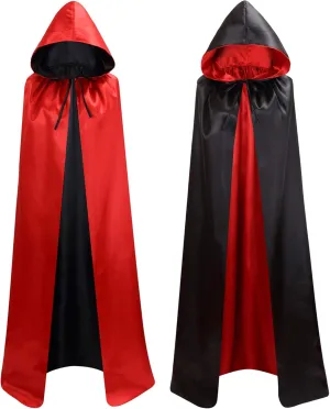 Unisex Reversible Hooded Cloak Cape For Christmas Halloween Party Vampires Cosplay Costumes